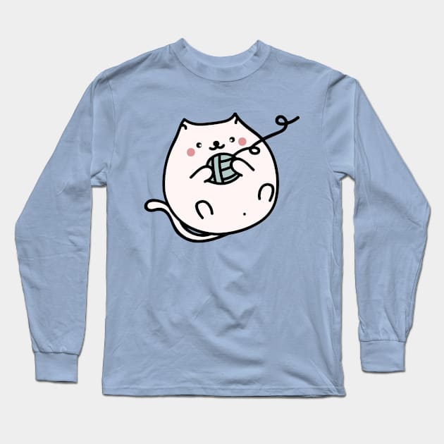 Funny cat playing with a ball of yarn Long Sleeve T-Shirt by  El-Aal